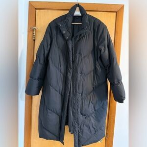 Express Long Black Puffer Coat with High Collar